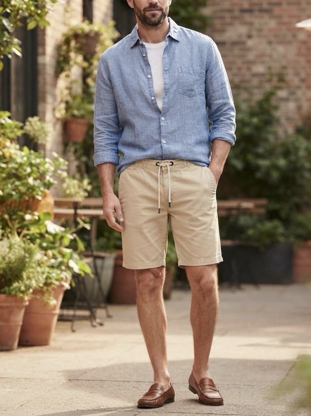 Zara Man Khaki Casual Shorts Men Size S 30 Drawstring Summer